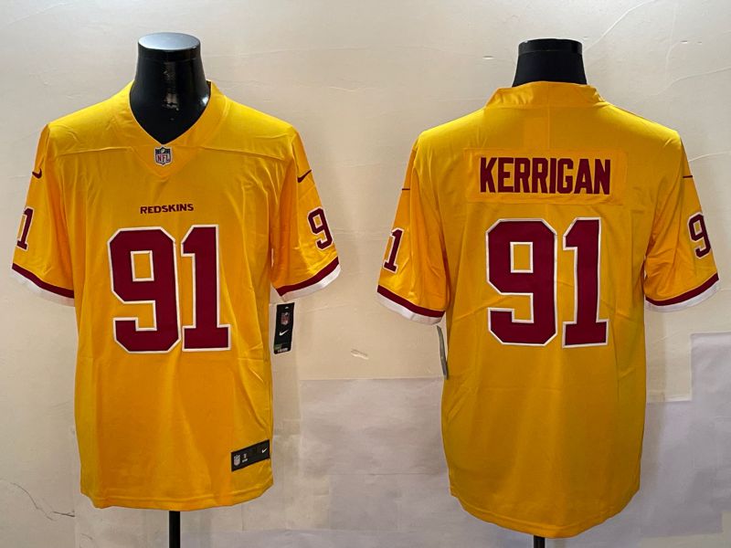 Men Washington Redskins #91 Kerrigan Yellow Second generation 2024 Nike Limited NFL Jersey style 1->washington redskins->NFL Jersey
